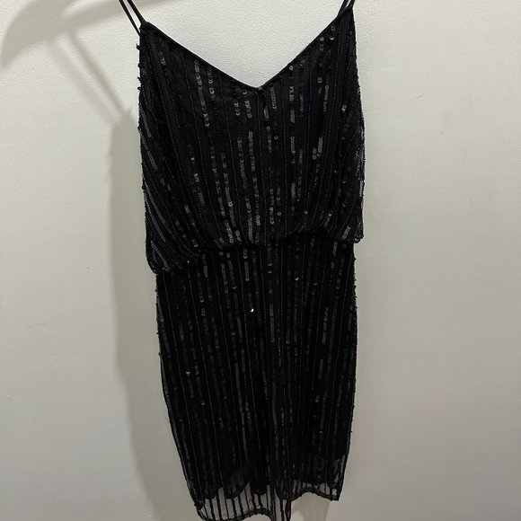 French Connection Sequin Black Cocktail Dress Size 4 - Picture 4 of 5